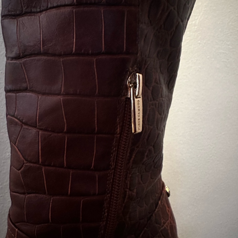 Vince Camuto Dark Brown Croc-Embossed Knee Boots - Picture 5 of 5